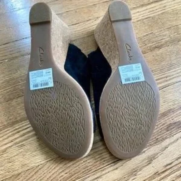 NWT Clarks Two-Tone Lafley Wave Leather Black Wedge Size 9.5 - Picture 6 of 8